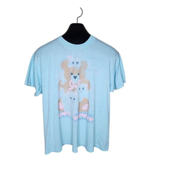 Vintage 80s Cat Bear Las Vegas Tourist Tshirt Womens Size XL Blue - Picture 1 of 7